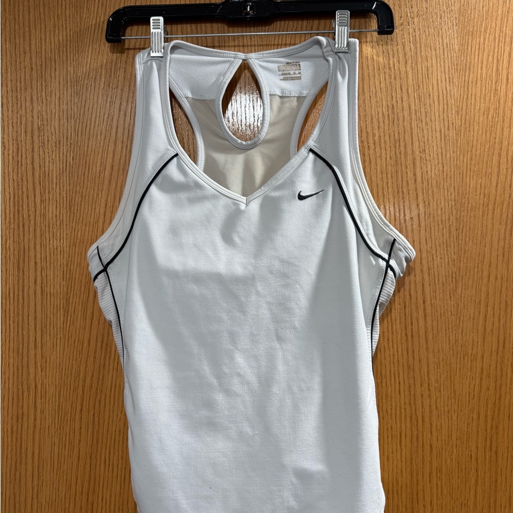Nike Women's White and Black Trim Tank Top